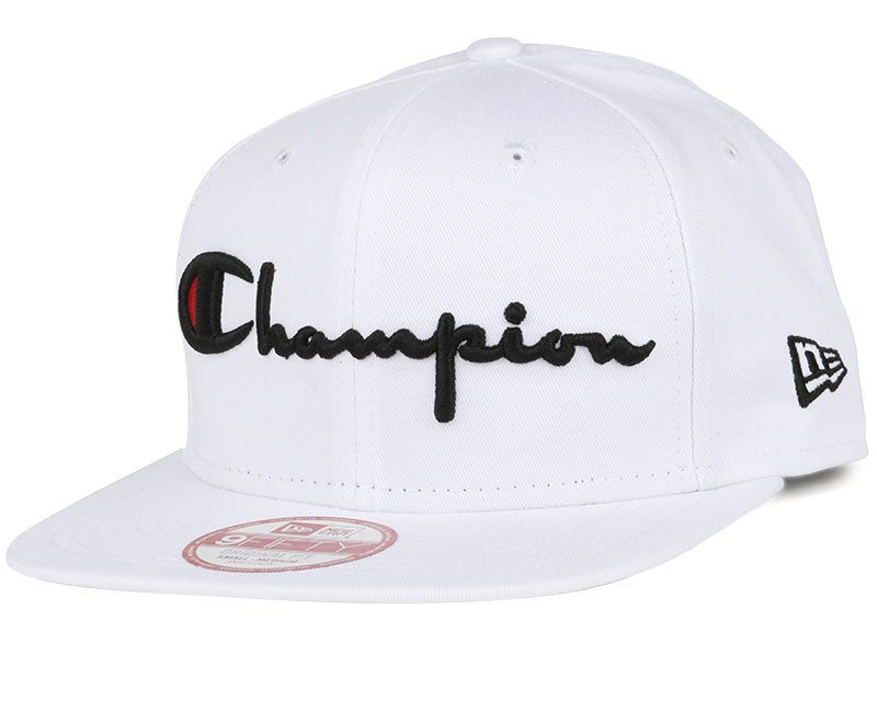 Champion × New Era 9FIFTY Reverse Weave Script Snapback – White